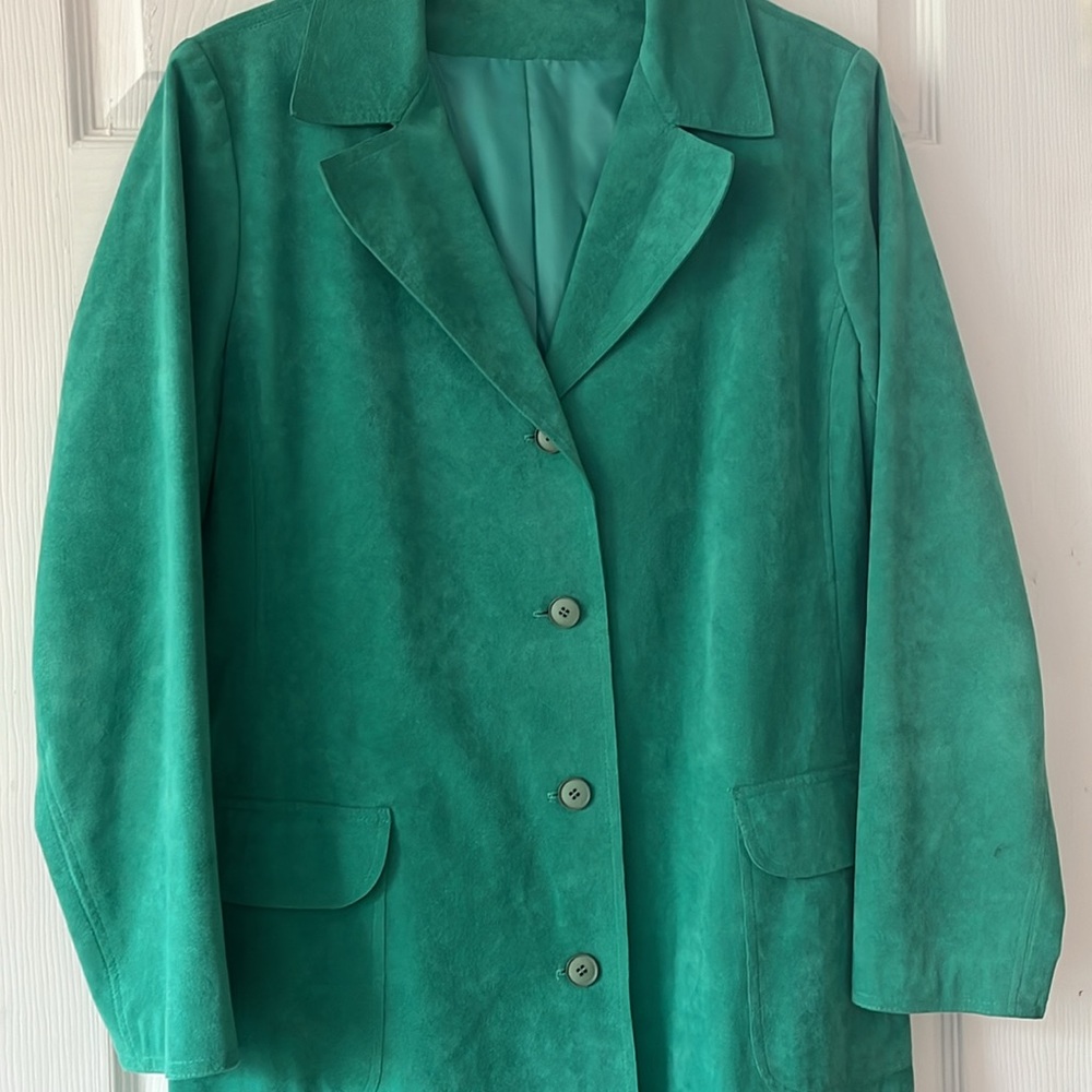 Like new genuine soft suede duster!coat  sz M green - Picture 4 of 4
